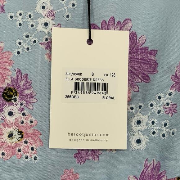 Bardot Junior Size 8 Blue Ella Broderie Dress Floral Embroidered Tiered I28-1 - Picture 8 of 10